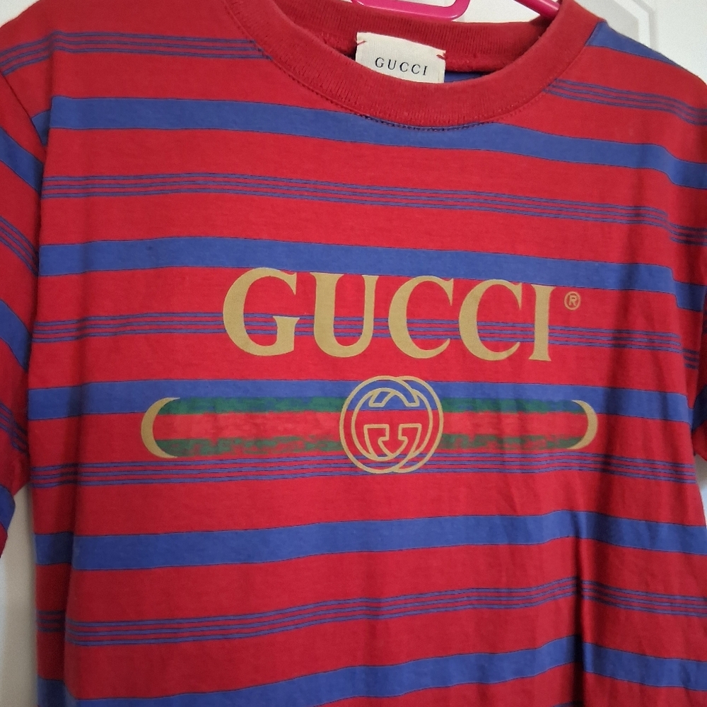 Gucci Kids Striped Red Blue Green Tee - Picture 2 of 5